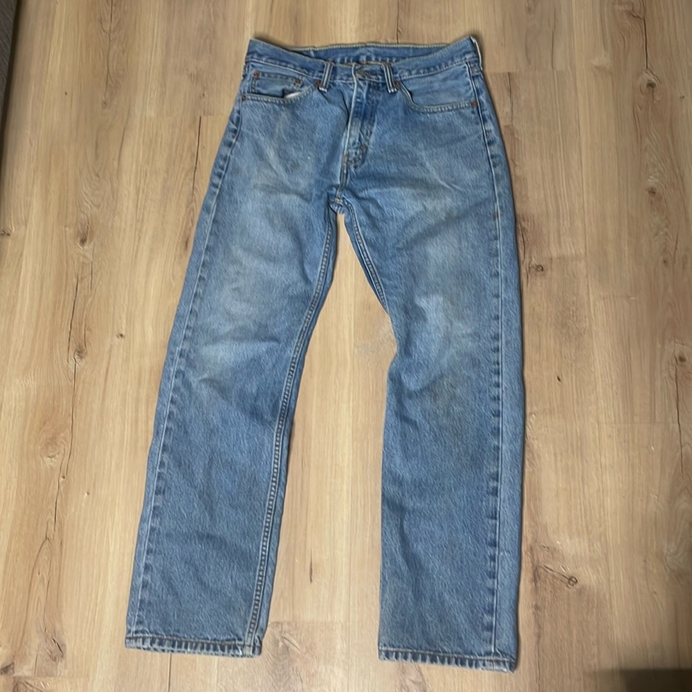 Levi’s 505 Blue Denim Jeans. Size 33x32. Well worn, imperfect.